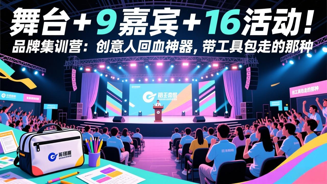 品牌集训营：9大咖嘉宾+16场活动+舞台加持！创意人回血神器，附赠工具包带走