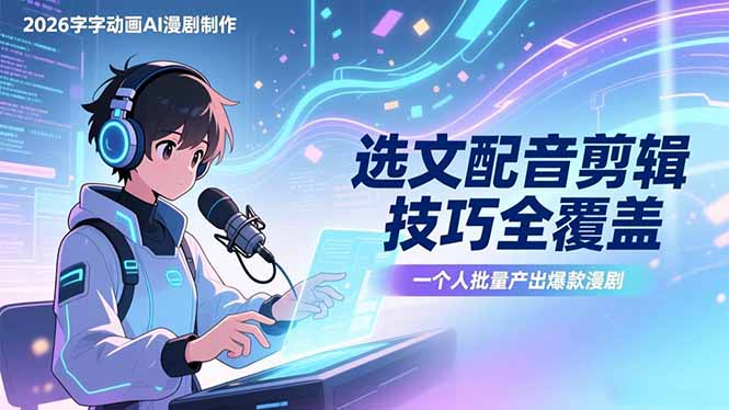 2026字字动画AI漫剧制作1期：选文配音剪辑技巧全覆盖，一个人批量产出爆款漫剧