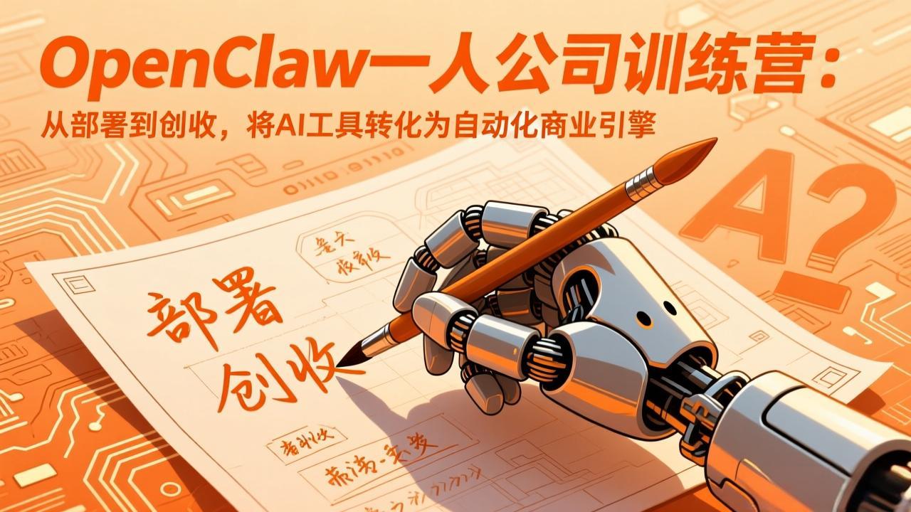 OpenClaw一人公司实战营：从部署到创收全流程，AI工具打造自动化商业引擎