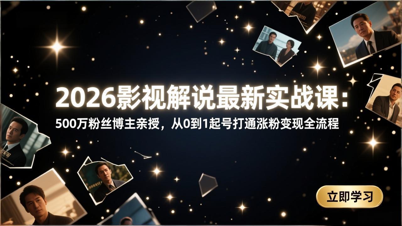 2026影视解说涨粉变现实战课：500万粉博主亲授，从0到1起号全流程攻略