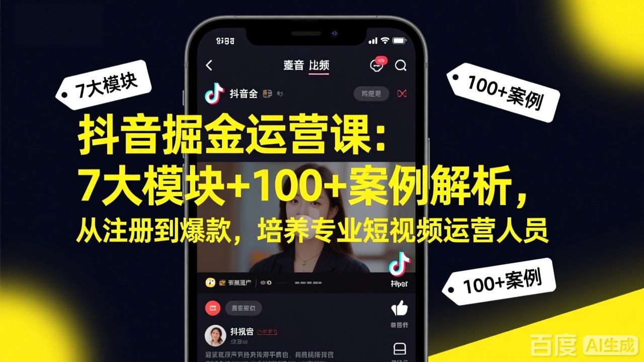 抖音掘金运营课：7大模块+100+案例解析，从注册到爆款培养专业短视频运营人员
