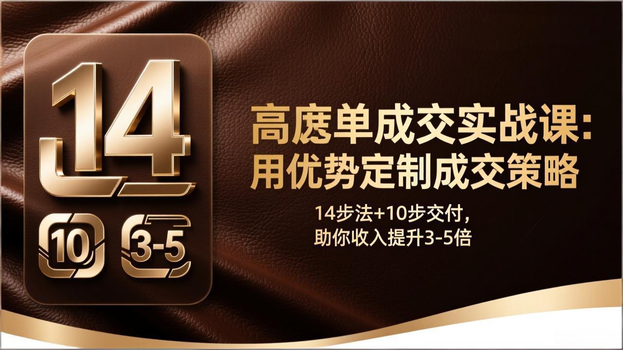 高客单成交实战课：14步法+10步交付，优势定制成交策略，助你收入提升3-5倍