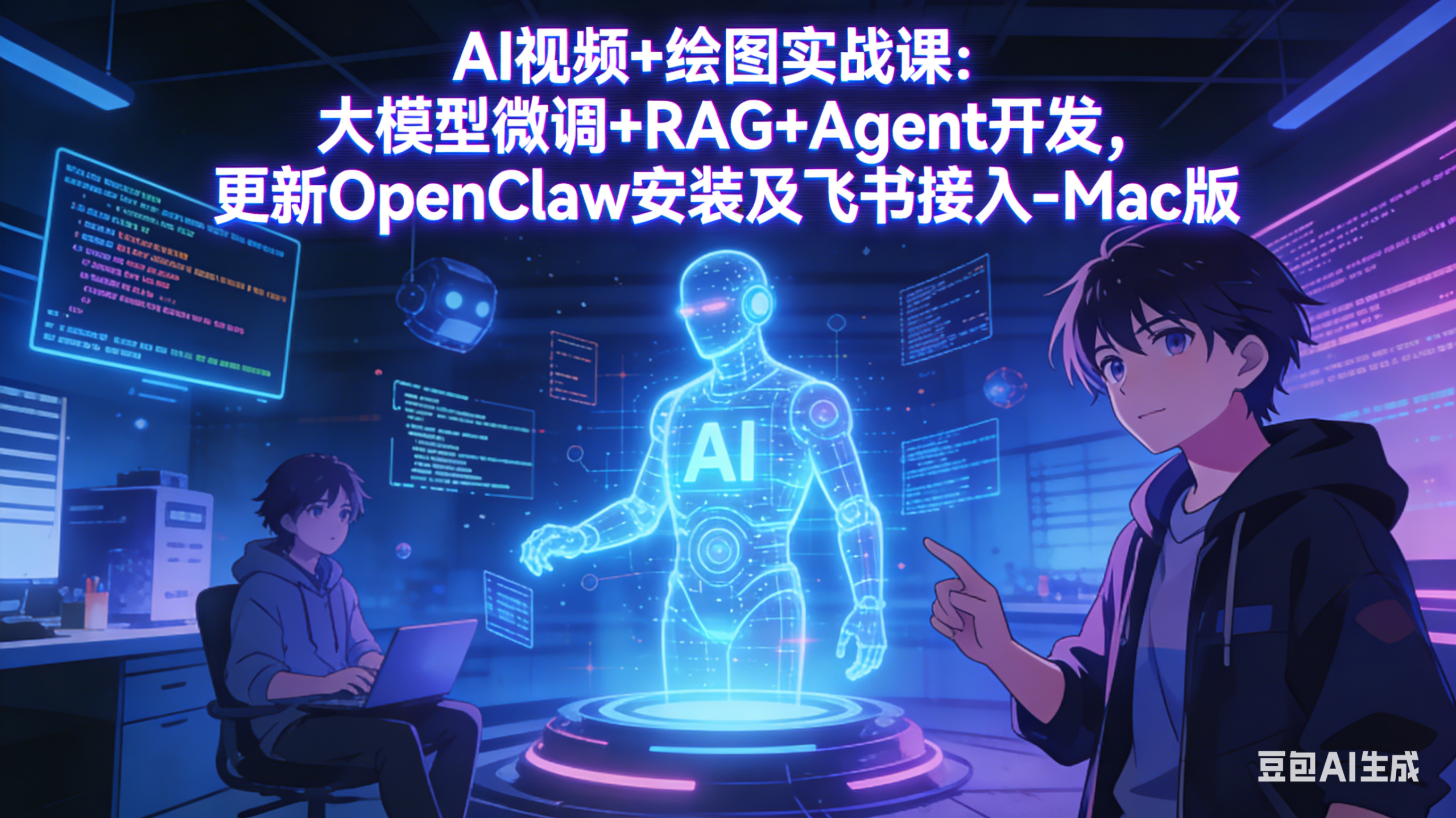 AI视频+绘图实战课：大模型微调+RAG+Agent开发，更新OpenClaw安装+飞书接入（Mac版）