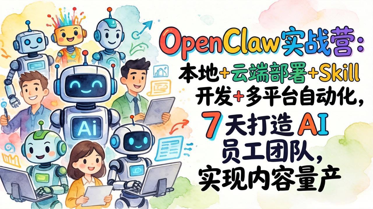 OpenClaw实战营：7天搞定本地+云端部署+Skill开发+多平台自动化，打造AI员工团队实现内容量产