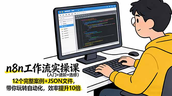 n8n工作流实操课：入门+进阶12案例+JSON文件，零基础玩转自动化，效率提升10倍