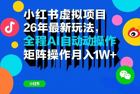 2026小红书虚拟项目新风口：AI全自动操作+矩阵布局，月入1W+深度揭秘