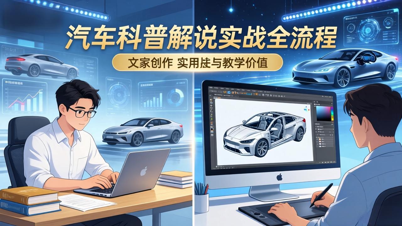 抖音汽车科普实战全流程：文案+动画+画面处理+去水印，打造专业解说视频