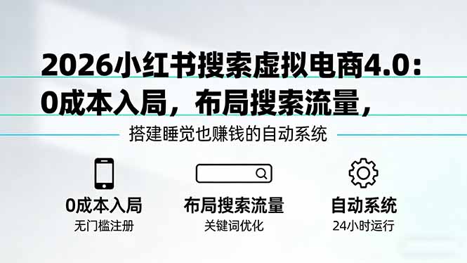 2026小红书搜索虚拟电商4.0：0成本入局+搜索流量布局，搭建自动赚钱躺赚系统