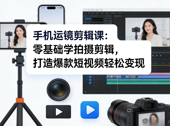 零基础手机运镜剪辑课：小白学拍摄剪辑速成，打造爆款短视频轻松变现教程